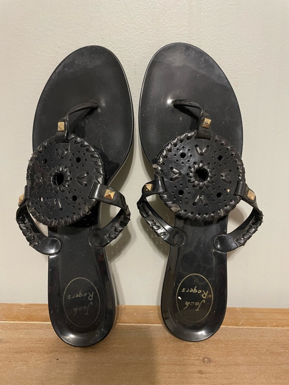 Jack Rogers Black Patten Medallion Jelly Sandals